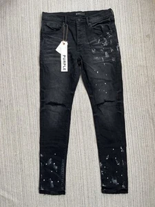 Jeans viola marca P001 con spacco al ginocchio - 32 W / 32 L - resina nera £ 200 + prezzo consigliato - Foto 1 di 17