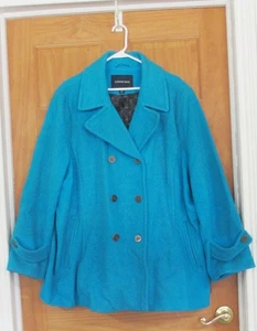 Women's Land's End Teal Wool Cashmere Blend Pea Coat Size 26W - Picture 1 of 8