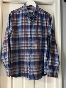 Tommy Bahama Mens Silk Blend Blue Pink Plaid Long Sleeve Button Up Shirt Large - Picture 1 of 9