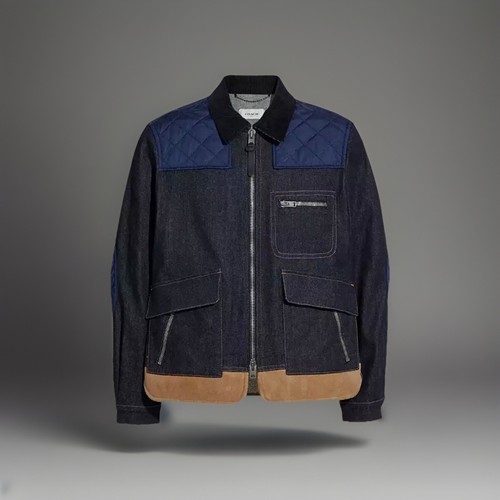 NUOVO Designer COACH Denim Shearling Giacca Cappotto Blu Marrone Zip Taglia 50 (org $895)