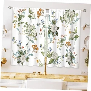Vintage Flower Small Kitchen Curtains 27.5"W x 39"L (Pack of 2) Flower Green - Picture 1 of 8