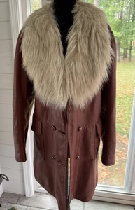 Lantry Leathers rot/braun Ledermantel mit Fell ~ Penny Lane Boho Top Zustand - Bild 1 von 15