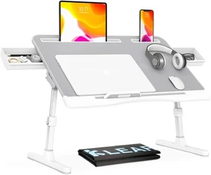 Plateau de Lit Pliable pour Ordinateur Portable Bureau avec Sac à Cordon Extra Hauteur Réglable - Photo 1/6