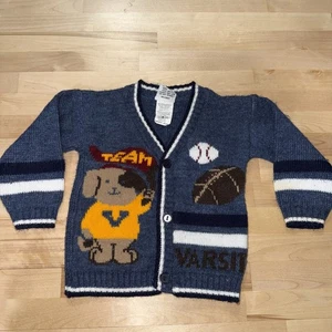 Cardigan maglione baseball calcio hot fudge neonati vintage 12 mesi - Foto 1 di 6