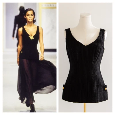 Винтажный корсет Chanel весна/лето 1993 черный твидовый золотой клевер 93P - Изображение 1 из 4