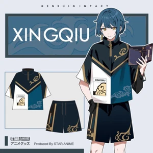 Genshin Impact Xingqiu Cosplay Tops T Shirt and Shorts Pant Costume Summer Cool - Picture 1 of 11