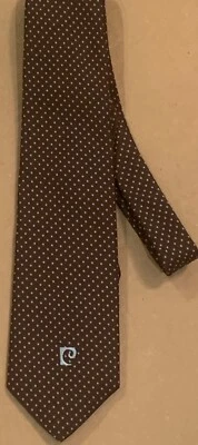 Vintage 60s 70s PIERRE CARDIN Brown & Blue Polka Dots 4” Wide Necktie / Tie - Image 1 of 3