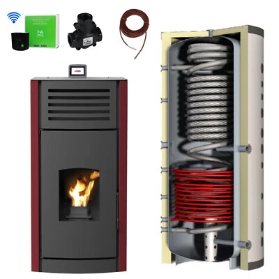 Estufa de Pellets/Caldera Pellets 24 Kw Rojo Con Hygiene-Pufferspeicher - Imagen 1 de 4