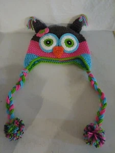 Hoot Owl Crochet Hat Cap Beanie Children Girls Multi-Color Warm Fun Head Gear(A - Picture 1 of 2