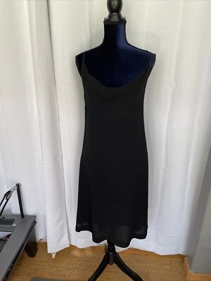 Max Mara Vestido Negro Viscosa/Seda Correas Cuello Redondo Talla 10 Hecho en Italia Foto 1 de 4