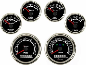 6 Gauge Set Black 200KM/H Speedometer Tacho Fuel Volt Oil Pressure Temp Blue Led - Picture 1 of 7