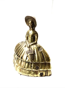 Brass Crinoline Dinner Hand Bell Lady Woman Dress Bonnet Basket Heavy England - Picture 1 of 11