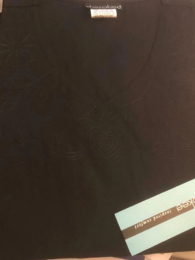 Scrubs Cherokee Women'sV-Neck Embroidered Top 2927 Black Size  2XL - Image 1 of 1