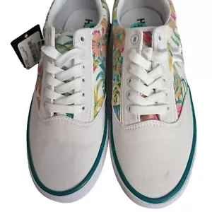 Hurley Kayo Womans Tropical Hawaiian Floral Print White Canvas Sneakers Size 8.5 - Picture 1 of 7