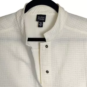 Eileen Fisher Light Jacket Quilted Texture Snap Front Women's Size Medium Ivory - Picture 1 of 9