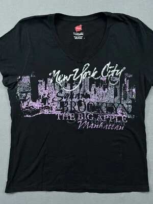 Женская черная футболка New York City Big Apple Manhattan с V-образным вырезом графический размер Large - Изображение 1 из 4