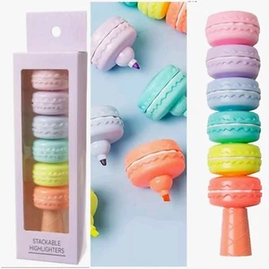(Lot of 2) 6 Pcs Mini Stackable Highlighters Macaroon Shape Multicolor Total 12 - Picture 1 of 4