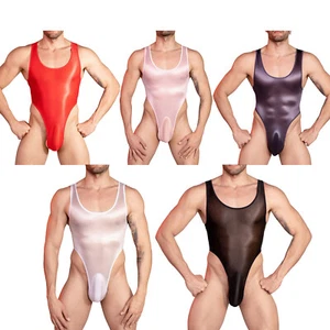 Mens Catsuit Sissy Jumpsuit Glossy Bodysuit Sexy Jockstrap Lingerie Leotard Oil - Picture 1 of 59