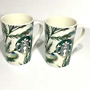 Set of Two Starbucks 2020 Christmas Holiday Ceramic Mugs Cups Holly Lights 11 oz - Picture 1 of 7