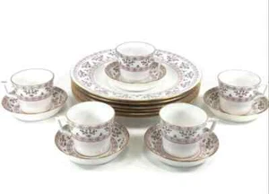 Royal Crown Derby Brittany 5 Dinner Plates 5 Flat Cups & Saucers 15 Pieces - Picture 1 of 13
