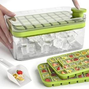 Ice Cube Tray with Lid and Bin, 64 pcs Ice Cubes Molds, One Button Easy Release - Picture 1 of 7