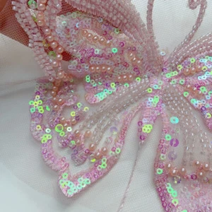 1X Butterfly Embroidered Lace Applique Beaded Sequin Patch Accessories for Dress - Picture 1 of 19
