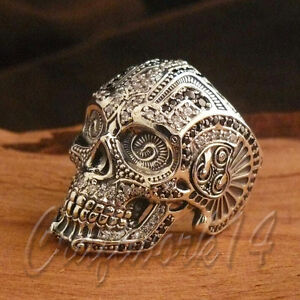 UNIKALNY srebrny 925 Sterling Head Ręcznie robiony pierścionek Biker Punk Gotycka biżuteria 