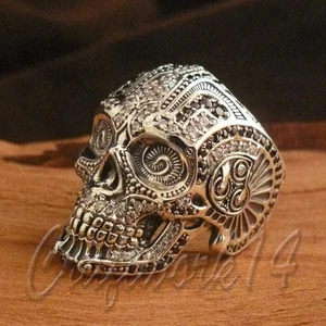 UNIQUE 925 Sterling Silver Skull Head HandMade Ring Biker Punk Gothic Jewelry  - Picture 1 of 10