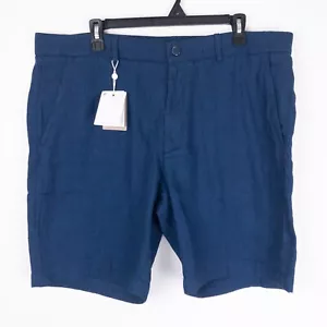 Porter & Ash Shorts Mens Size 38 Blue Linen Blend Luxury Eco Casual Basic New - Picture 1 of 14