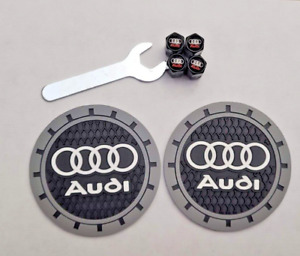 Audi Logo Emblem Silicone Car Cup Coasters 2 Pack & Tire Valve Stem Caps Wrench
