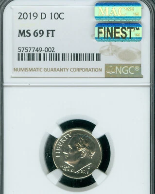 2019 D ROOSEVELT DIME NGC MS69 FT MAC FINEST & SPOTLESS RARE POP-6 . - Image 1 of 2