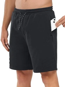 Men's Athletic Running Shorts Cotton Casual Shorts with Zipper Pockets 7" Wor... - Picture 1 of 7