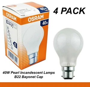 4 x 40W Incandescent Light Globes Bulbs B22 Bayonet Warm White Dimmable Pearl - Picture 1 of 2