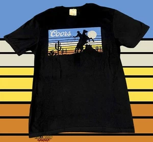 New Coors Cowboy Horse Banquet Beer 1873 Classic Men's Vintage T-Shirt - Picture 1 of 2