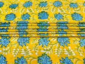5 Yard Hand Block Green Floral Print Fabric Natural Handmade Cotton Indian Craft - Picture 1 of 12