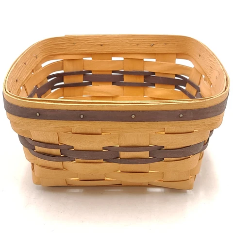 Vintage Eagle Baskets Square Handwoven Wooden Market Bread Basket Signed Cover