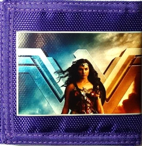 WONDER WOMAN Tri-Fold Nylon Wallet in Purple Note & Coin Zip Pocket 9 Card Slots - Picture 1 of 23
