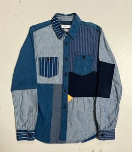FDMTL Sashiko Patchwork Indigo Knit Vintage Style Work Shirt Made Japan S - Picture 1 of 12