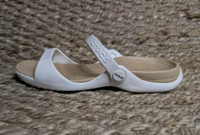 Crocs Cleo White Sandals Slides Comfort Shoes Womens 8 Beach Travel Vacation  - Image 1 of 4