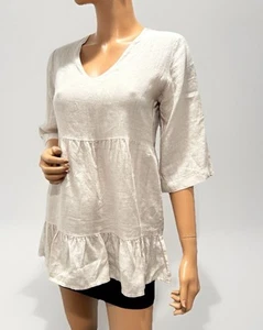 laura bianchi 100% Leinen Top Gr. Small 3/4 Ärmel Beige - Bild 1 von 9