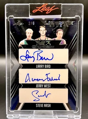 2024 Leaf Ultimate Sports Signatures #USX-1 Larry Bird Jerry West Steve Nash 2/6 - Image 1 of 2