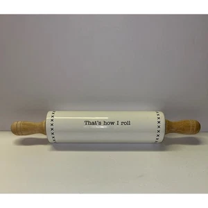 Mud Pie So rollt ich Nudelholz weiß Keramik Holzgriff Küche Deko - Bild 1 von 6