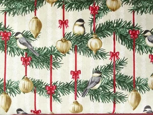 CHRISTMAS FABRIC BIRDS RED BOWS ORNAMENTS 100% COTTON 12 YARDS 44" WIDE - Picture 1 of 5
