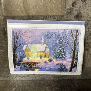 Christmas Card Church Winter Snow Lights PEACE at CHRISTMAS Rare New Holiday - Picture 1 of 5