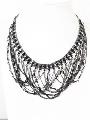 Lia Sophia Dark Magic Necklace Black Glass Bead Drape Chain Gothic Choker 17" - Image 1 of 4