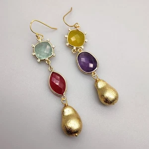 Amethyst Fluorite Red Jade Dangle Drop Woman Earrings Jewelry Handmade - Picture 1 of 5
