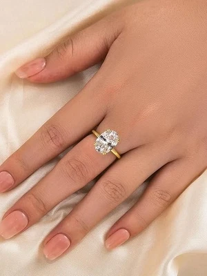 Помолвочное кольцо овальной огранки 5 карат с имитацией бриллианта покрытие желтым золотом 18 карат чистое серебро - Изображение 1 из 4