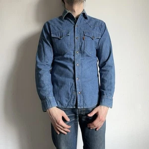 70s 80s vintage Levis denim copper snap button gripper shirt orange tab 38 USA - Picture 1 of 12