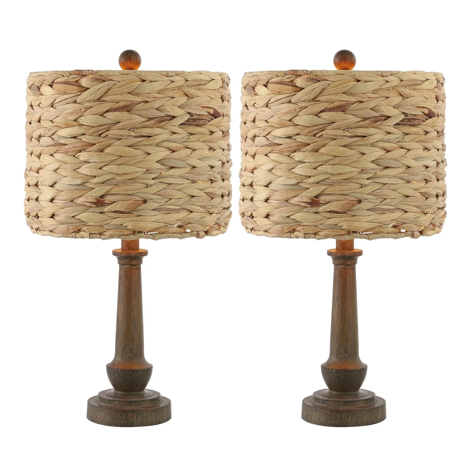 JYL4052A-SET2 Leona 21.25" Rustic Farmhouse Handwoven Rattan/Resin LED Table ...