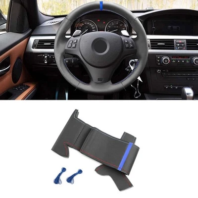 Black+Red Blue M-Steering Wheel Cover For BMW M3 E90 E92 E93 2008-13 Leather DIY - Image 1 of 4